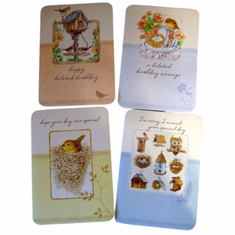 Bird Houses-Belated Birthday-12 Greeting Cards