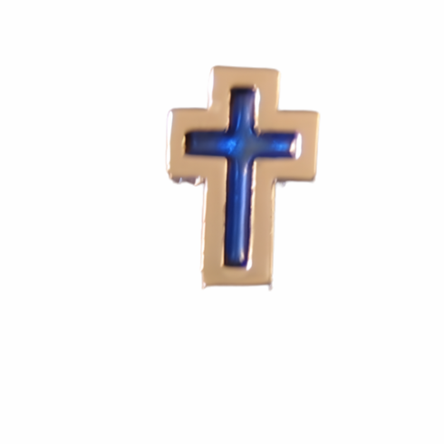 Blue Inlay Cross Pin-Silvertone