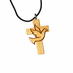 Dove & Cross Wood Pendent-53A