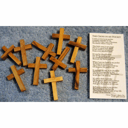 Olive Wood Pocket Cross-Pack Of 10