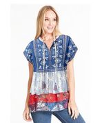 John Mark Embroidered Tassle Mixed Print Top