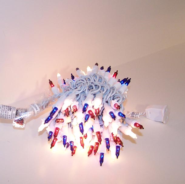 Red White & Blue Christmas Lights 50Light Set, GW w/ Red White & Blue Lights, 6" Spacing