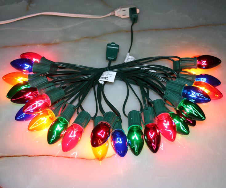 Multi-Color C9 Christmas Lights - Green Wire w/ Steady Buring