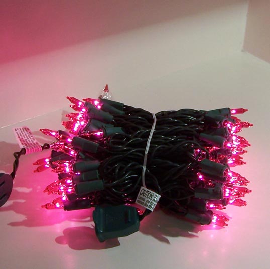 Pink Christmas Lights Pink Christmas Lights, White Wire w/ 100 Pink