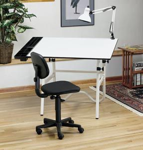 Alvin® CC Series Creative Center White Base with Office Chair and Lamp - Click to enlarge