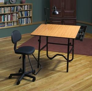 Alvin® CC Series Creative Center Black Base with Drafting Chair and Lamp