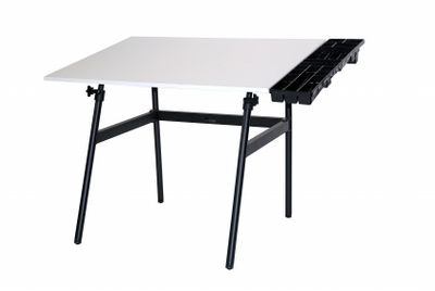 Berkeley Classic Mini Combo includes Black Base and White 30x42" Top, with Side Tray