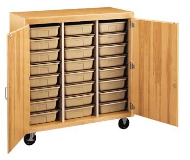 DIVERSIFIED WOODCRAFTS Mobile Tote Tray Storage Cabinet-24 trays/locking doors
