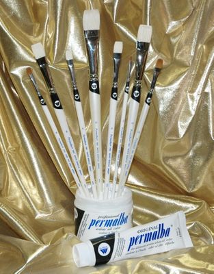 Permalba® Oil Brush White Bristle & Pure Red Sable PERFECT BRIGHT™ Set of (8)