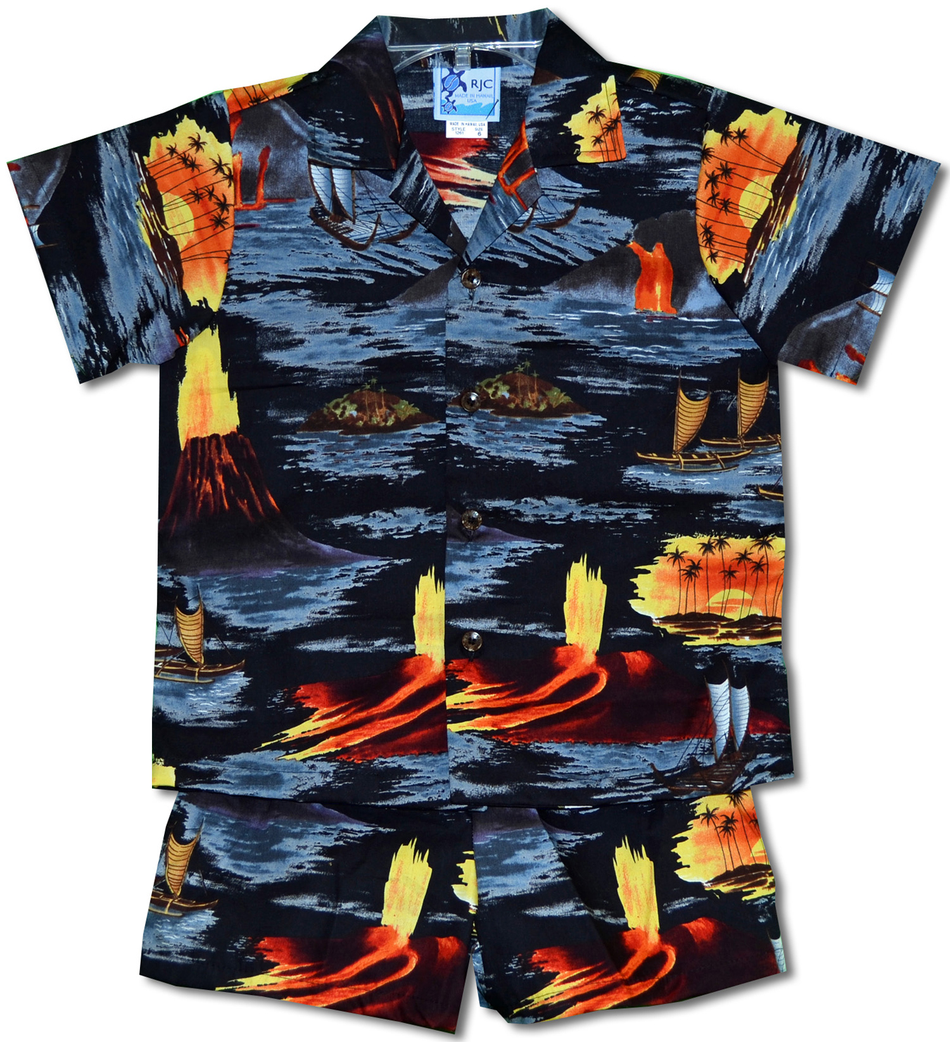 Hawaiian Volcano Sunset Outrigger boy's cabana set