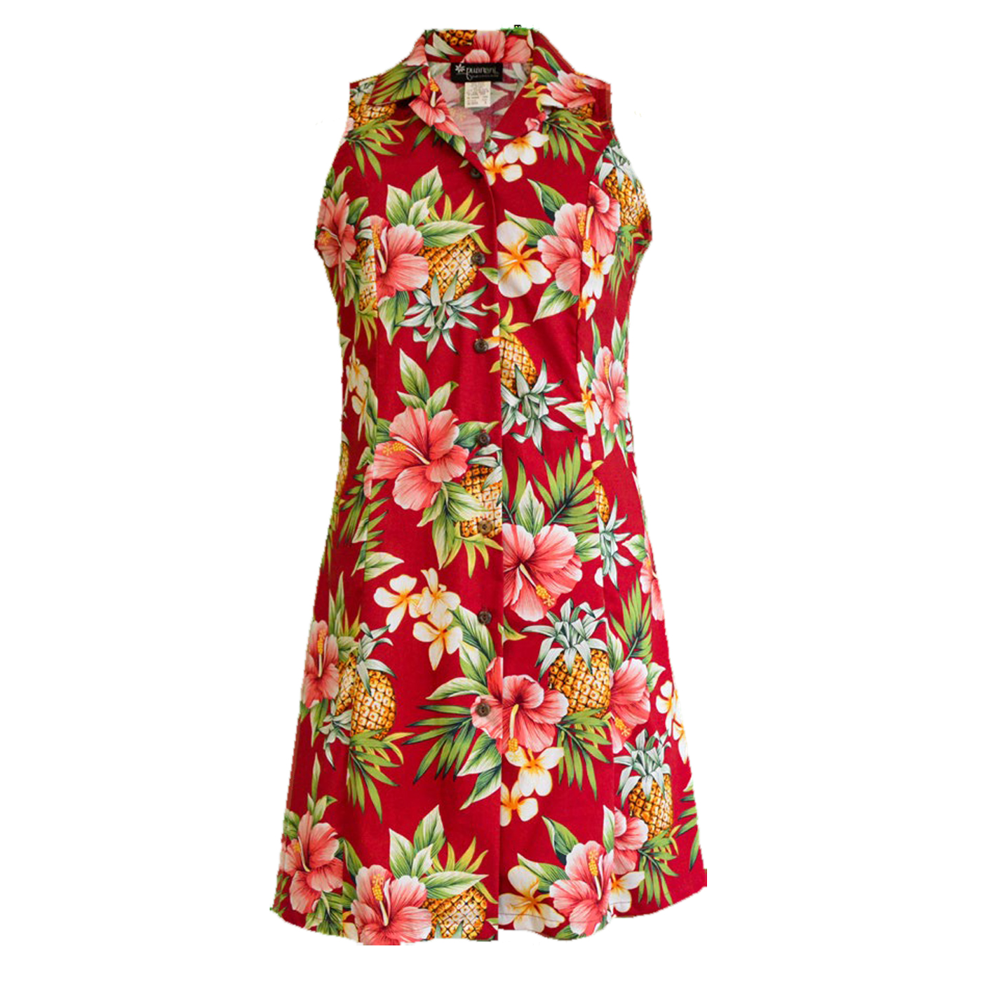 Pineapple Hibiscus Sleeveless Shirt Dress