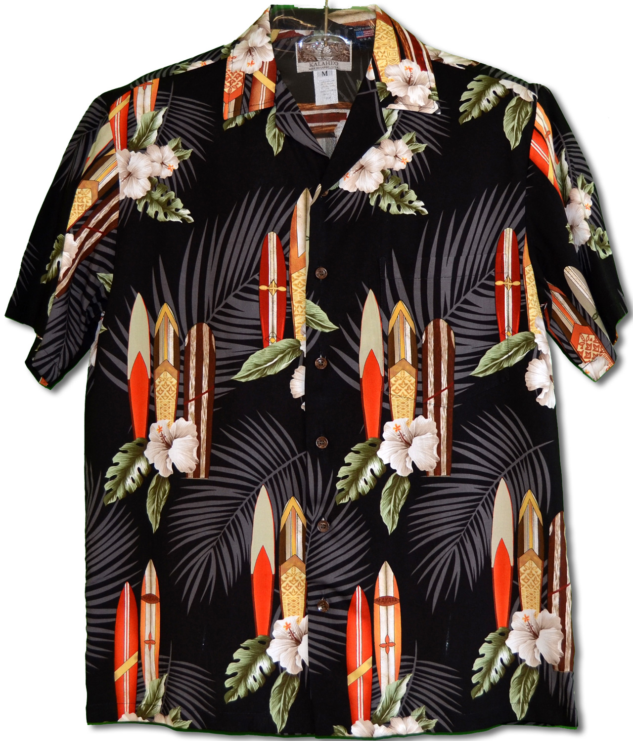 Surfboard White Hibiscus men's rayon aloha shirt