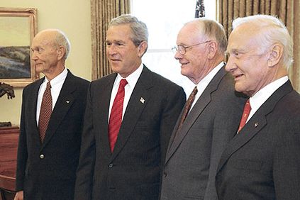 Apollo 11 Crew and President George W. Bush 2004 Photo Print