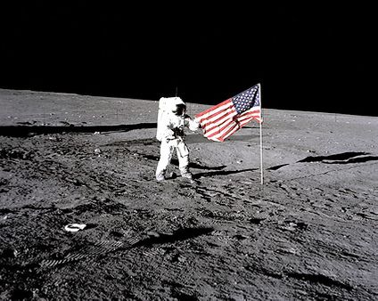 Apollo 12 Charles 'Pete' Conrad & Flag Moon Photo Print