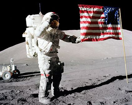 Apollo 17 Gene Cernan Flag Salute on Moon Photo Print