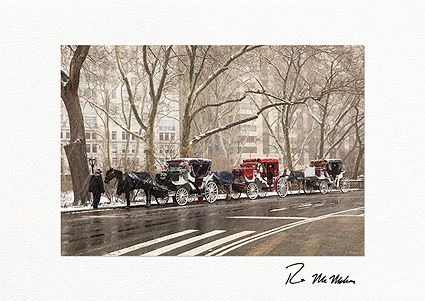 Central Park Carriages in Snow - Personalized NYC Christmas Cards