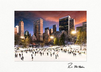 Central Park Wollman Sunset Ice Skating Personalized Christmas Cards