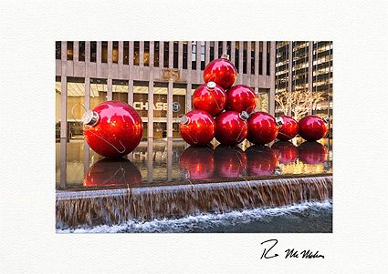 CHASE 1251 Sixth Ave Red Ornaments - Personalized NYC Christmas Cards