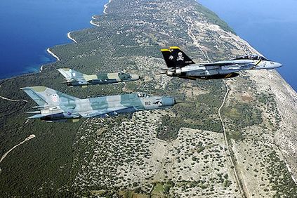F-14 Tomcat w/ MiG-21 in Flight Photo Print