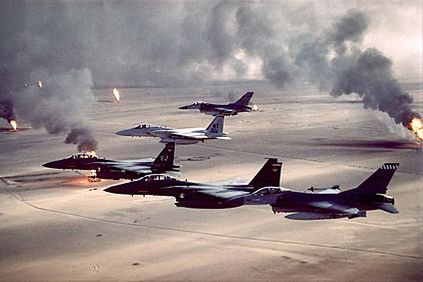 F-16 & F-15 Fighters Desert Storm Oil Field Photo Print