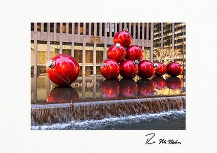 Giant Red Ornaments 1251 Sixth Ave - Boxed Fine Art NYC Christmas Cards