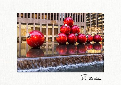 Giant Red Ornaments 1251 Sixth Ave - Personalized NYC Christmas Cards