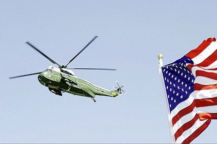 Marine One Helicopter with American Flag Photo Print