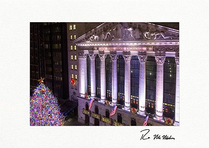 New York Stock Exchange at Night - Wall Street NYC Holiday Cards