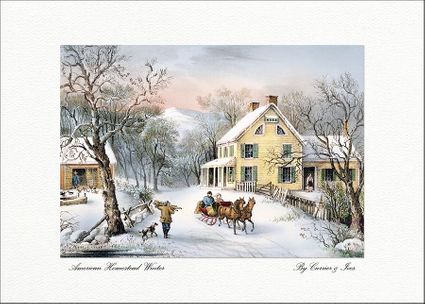 Personalized Currier and Ives Classic Winter Sled Scene Christmas Holiday Cards