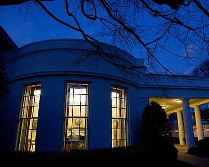 President Obama Seen Through Oval Office Window Photo Print