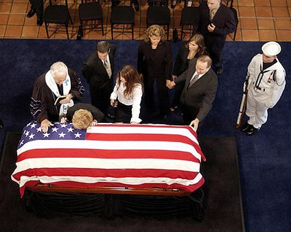 President Reagan Funeral Nancy w/ Casket Photo Print