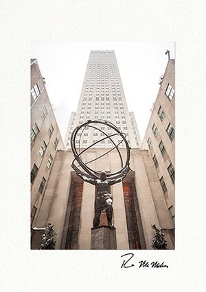 Rockefeller Center Atlas in the Snow Individual Fine Art NYC Christmas Cards