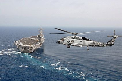 SH-60F Sea Hawk Helicopter w/ USS Dwight D. Eisenhower Photo Print