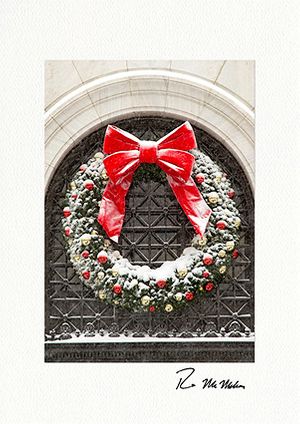 Snowy Christmas Wreath on Wall Street - New York Boxed Fine Art Christmas Cards