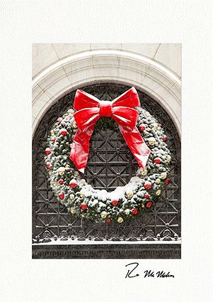 Snowy Christmas Wreath on Wall Street - New York Christmas Cards