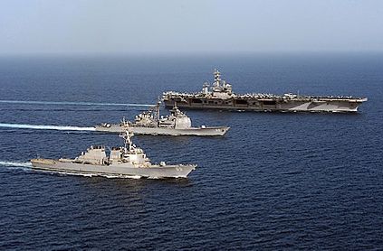 Three U.S. Navy Ships in Arabian Sea Photo Print