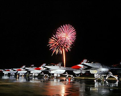 Thunderbirds F-16 Falcons w/Fireworks Photo Print