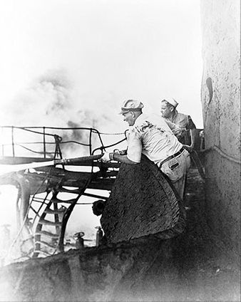 U.S. Marines Putting Out Ship Fire WWII Photo Print