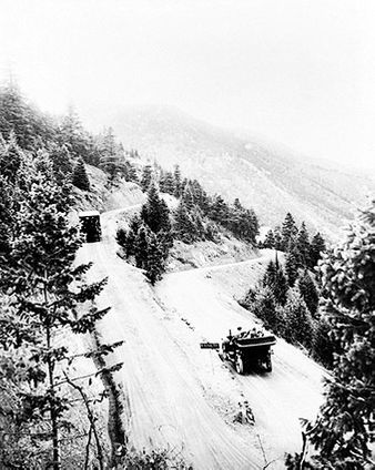 Vintage Autos Snowy Mountain Road Colorado Photo Print