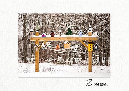 Winter Birdhouse Village - Snowy Scene Individual Fine Art Holiday Cards
