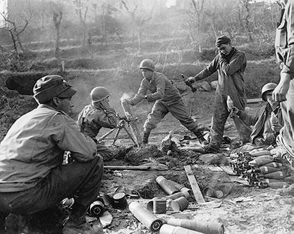 WWII American Soldiers Firing Mortar Rounds Photo Print