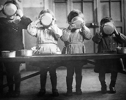 WWII Orphans in France Enjoy a Meal Photo Print