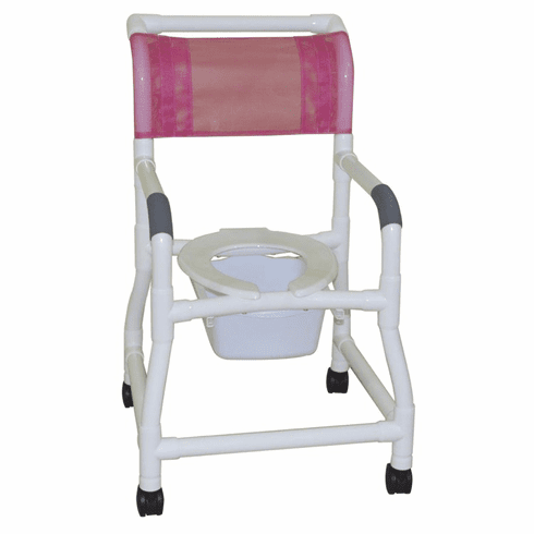 07A21186 MJM Shower chair 18" internal width, open front seat,  3"twin plastic casters flared stability-4" wider bottom base and 10 qt slide out commode pail, 300 lbs wt cap MJM  brand 118-3TW-FS-SQ-PAIL