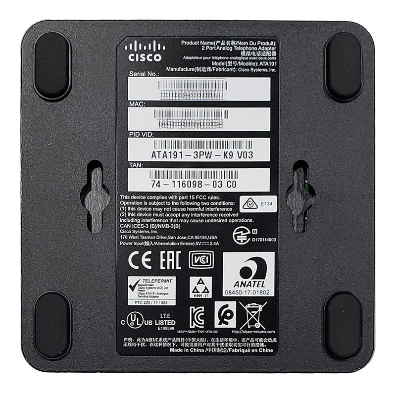 Cisco ATA191 Multiplatform Analog Telephone Adapter (ATA191-3PW-K9)