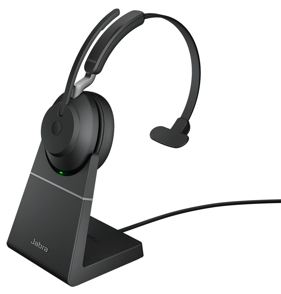Jabra Evolve2 65 MS Teams Mono Wireless Headset w/Charging Stand (26599-899-989, USB-A)