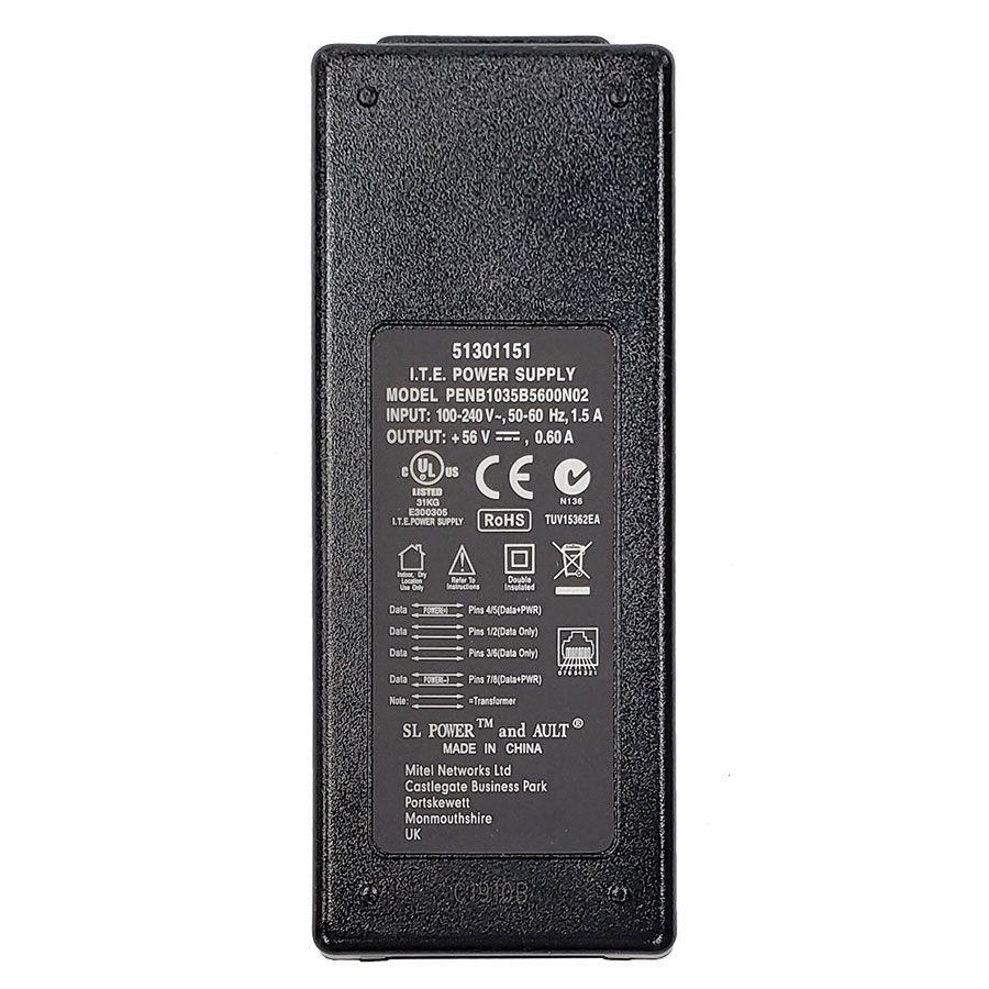 Mitel Gigabit Ethernet PoE+ Power Adapter (51301151)