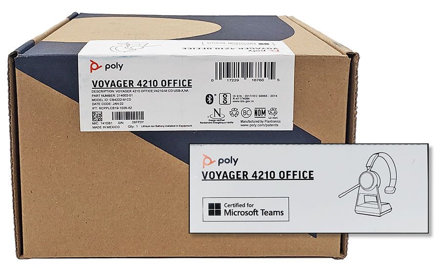 Plantronics Voyager 4210 Office Wireless Headset - 2-Way Base, Microsoft Teams, USB-A (214002-01)