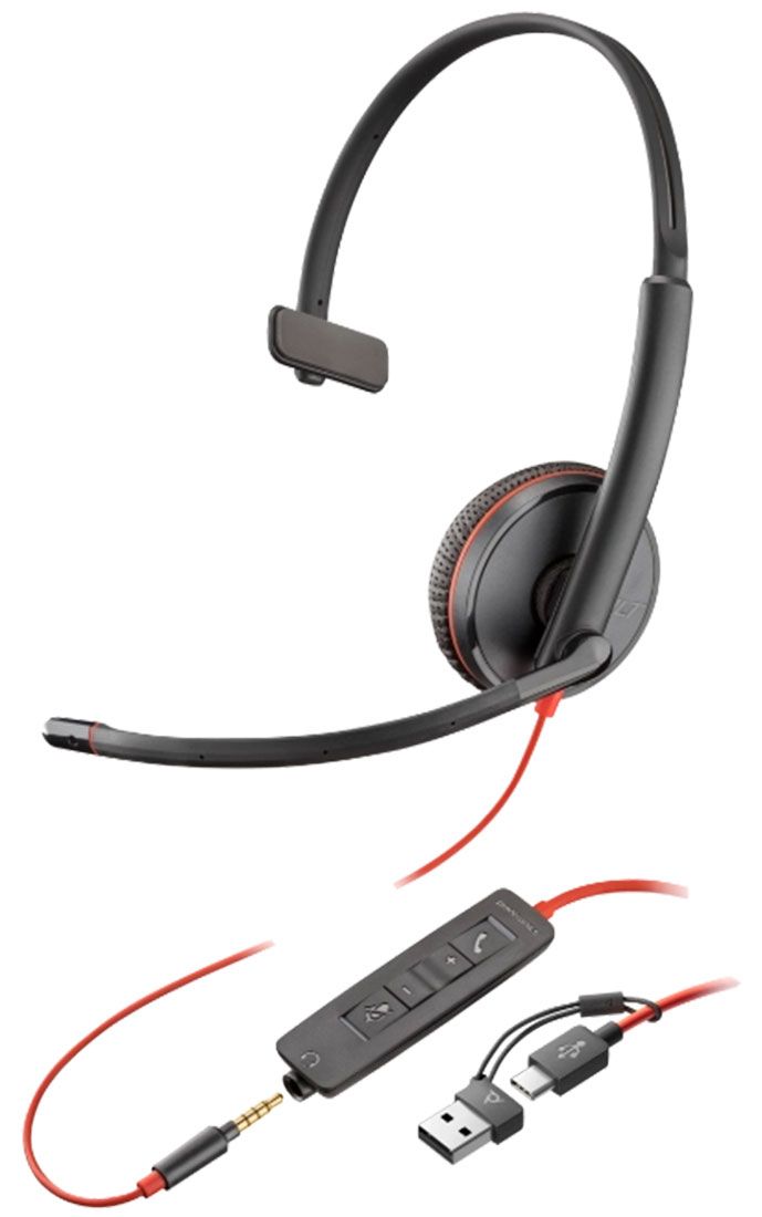 Poly Blackwire 3215 USB-C Headset w/USB-C to USB-A Adapter (8X227A6)
