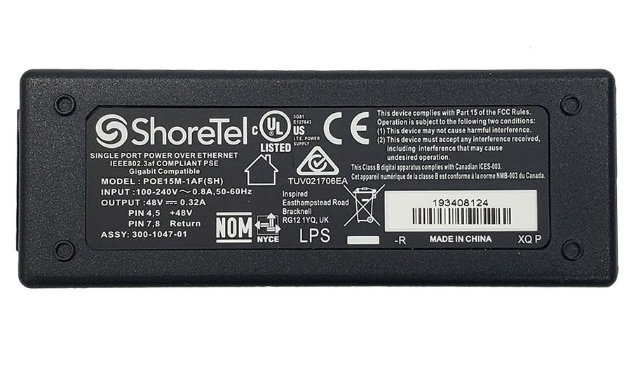 ShoreTel Single Port Gigabit PoE Injector (POE15M-AF)