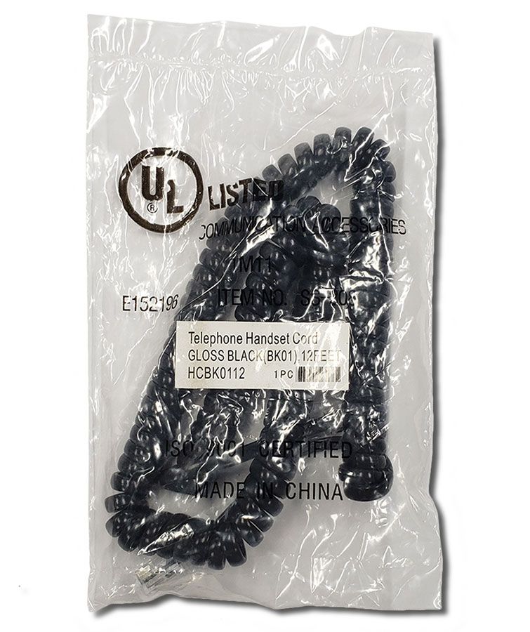 Standard Length Gloss Black Handset Cords (HCBK0112) 5 Pack